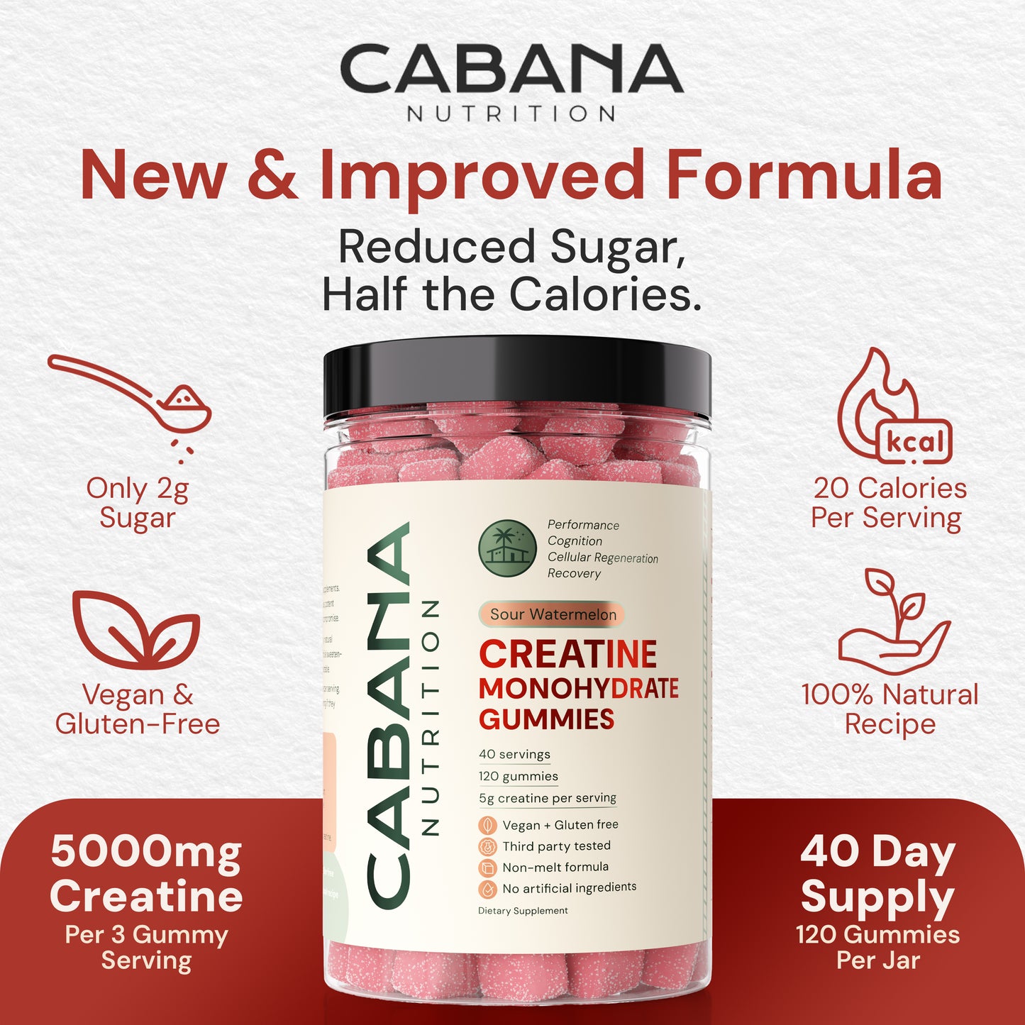 Creatine Monohydrate Gummies - Sour Watermelon (40 servings, 5g creatine/serving)