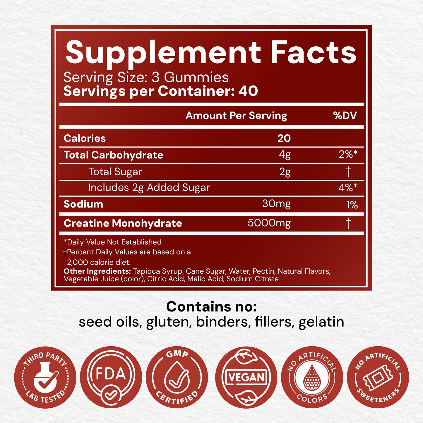 Creatine Monohydrate Gummies - Sour Watermelon (40 servings, 5g creatine/serving)