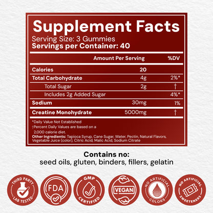 Creatine Monohydrate Gummies - Sour Watermelon (40 servings, 5g creatine/serving)
